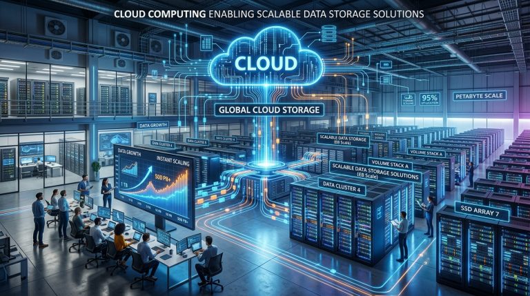 Cloud computing enabling scalable data storage solutions